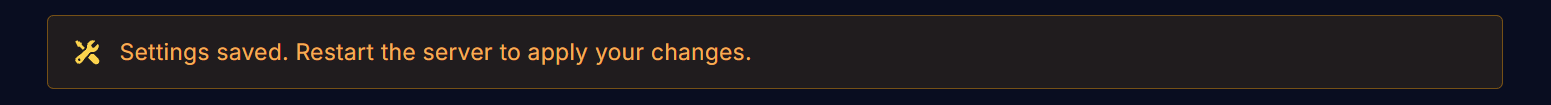 The Settings saved bar at the top of Game Settings