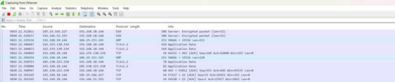 Wireshark capturing live packets